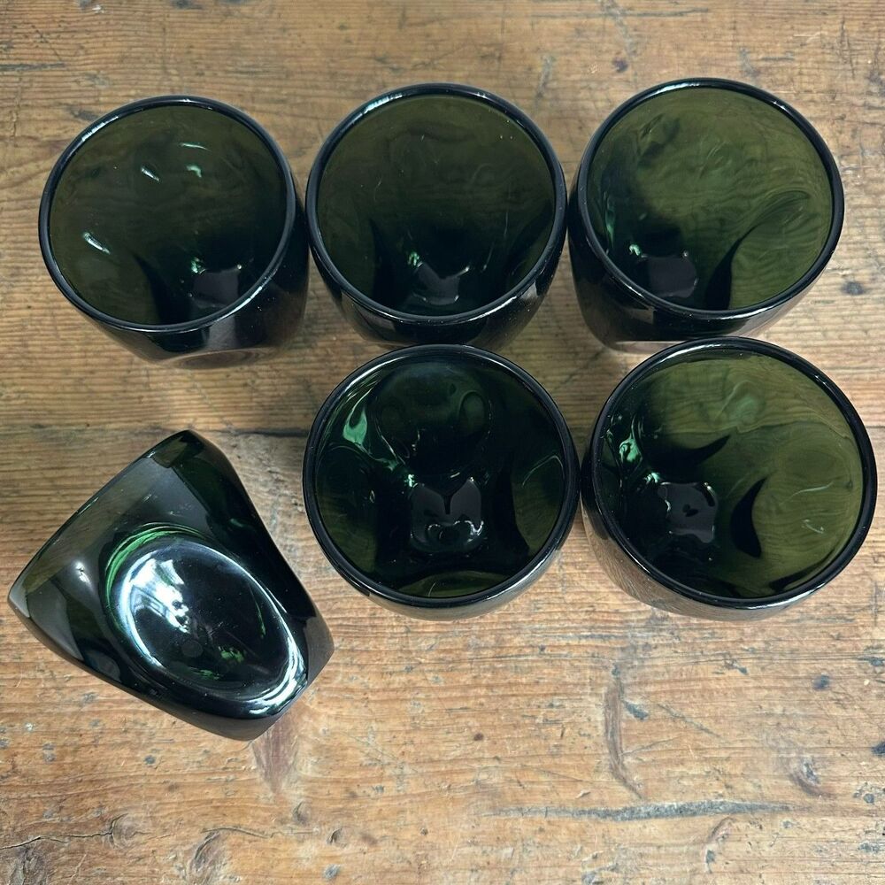 6 MCM Russel Wright Imperial Pinch Glass Tumblers Vintage 4" Blown Verde Green - Picture 7 of 7